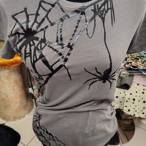 Vintage Y2K Vinyl Like Spider Webs On Gray T-Shirt/ SZ L/ L.OL Vintage/ Soft!